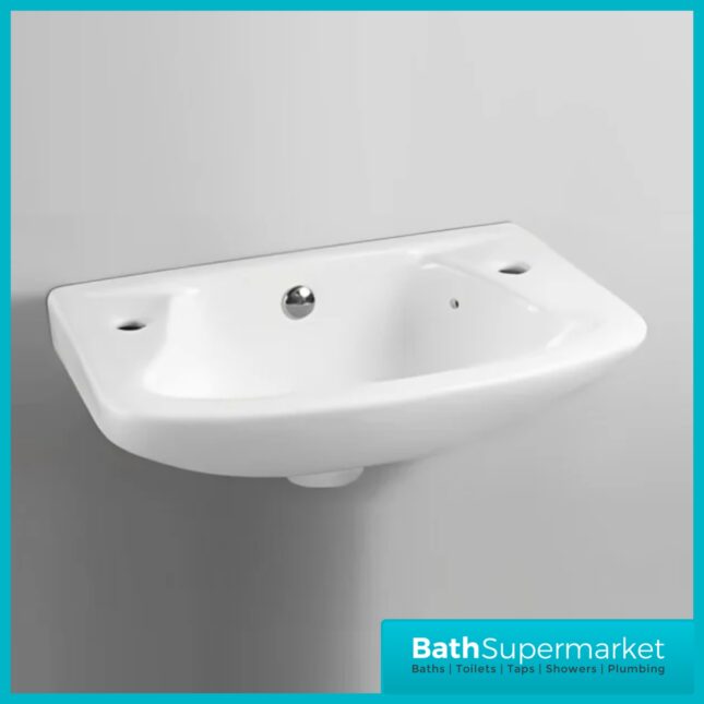 Kartell Proton Wall Hung Cloakroom 2 Tap Hole Basin 360mm Wide