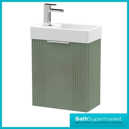 Nuie Deco Compact Satin Green Wall Hung Vanity Basin Unit 400mm Width
