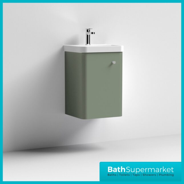Nuie Core Satin Green Wall Mounted Cloakroom Basin Unit 400mm Wide