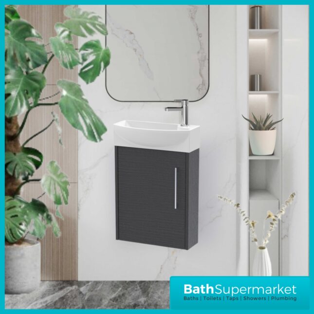 Hudson Reed Juno Compact Graphite Grey Wall Hung Basin Unit 450mm Wide RH & LH
