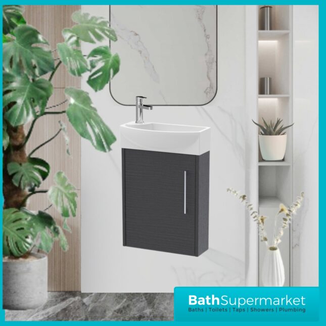 Hudson Reed Juno Compact Graphite Grey Wall Hung Basin Unit 450mm Wide RH & LH