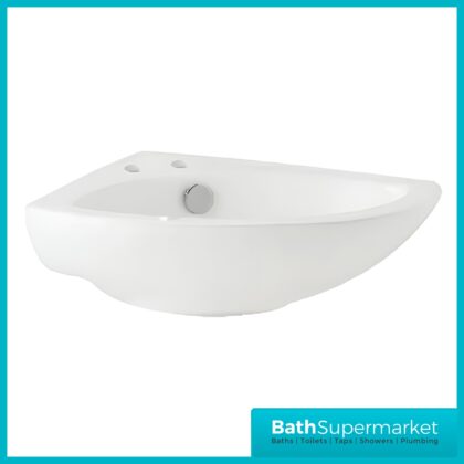 Kartell Proton Wall Hung Corner Cloakroom Basin 530mm Width 2 Tap Hole