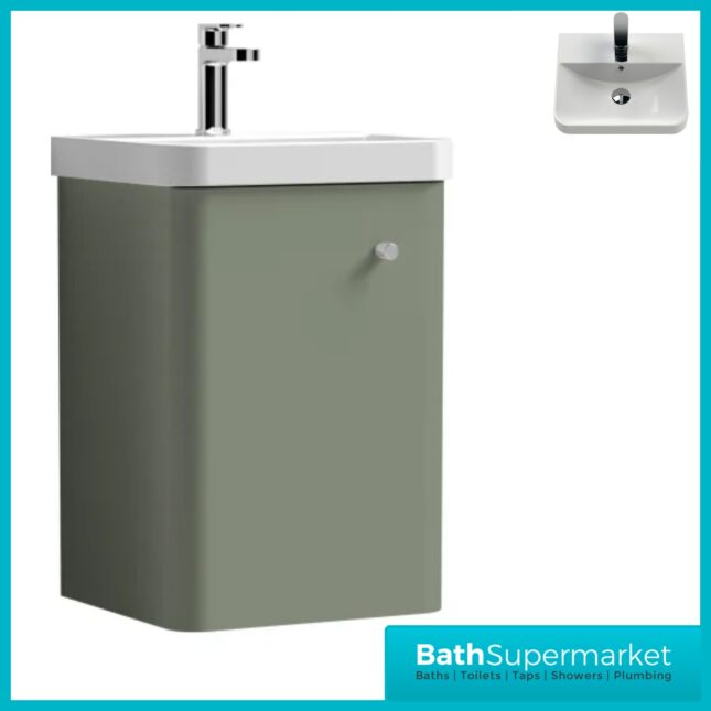 Nuie Core Satin Green Wall Mounted Cloakroom Basin Unit 400mm Wide