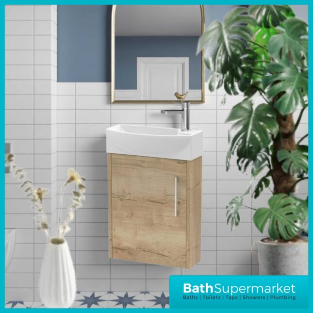Hudson Reed Juno Compact Autumn Oak Wall Hung Basin Unit 450mm Wide RH & LH