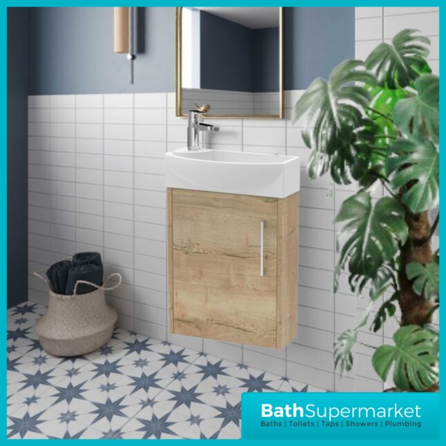 Hudson Reed Juno Compact Autumn Oak Wall Hung Basin Unit 450mm Wide RH & LH