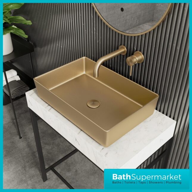 Sognare CORE Metal Rectangular Brushed Brass Countertop Basin 526mm
