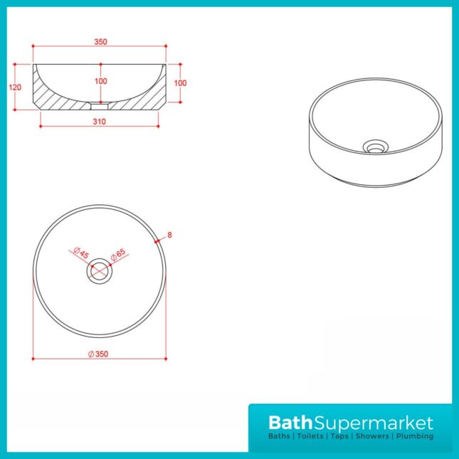 Sognare Sanctuary Arabescato White Round Countertop Marble Basin 350mm
