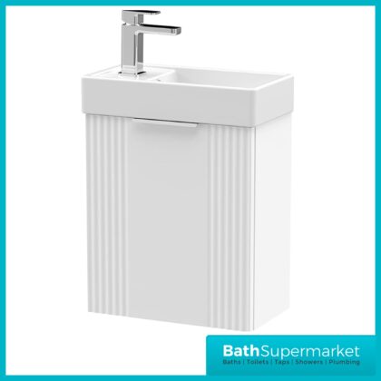 Nuie Deco Compact Satin White Wall Hung Vanity Basin Unit 400mm Width