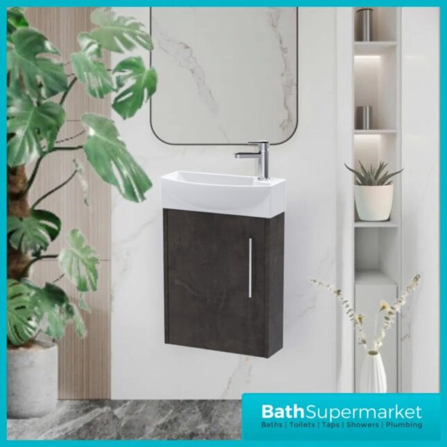 Hudson Reed Juno Compact Metallic Slate Wall Hung Basin Unit 450mm Wide RH & LH