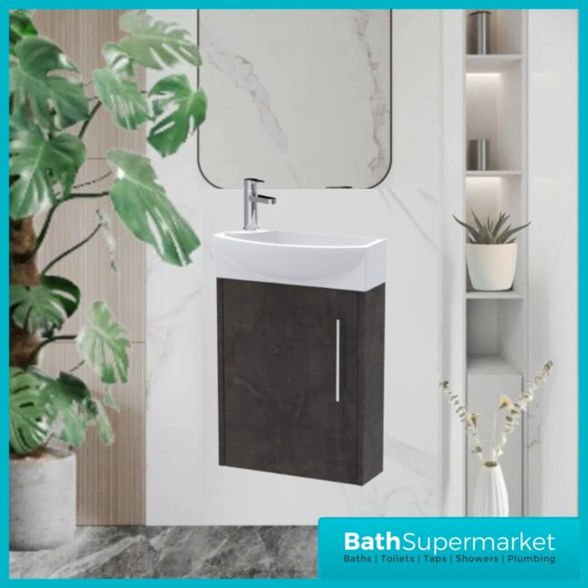 Hudson Reed Juno Compact Metallic Slate Wall Hung Basin Unit 450mm Wide RH & LH