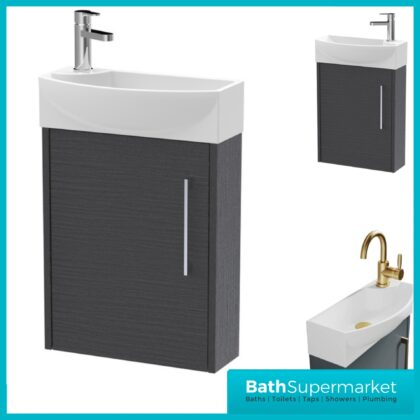 Hudson Reed Juno Compact Graphite Grey Wall Hung Basin Unit 450mm Wide RH & LH
