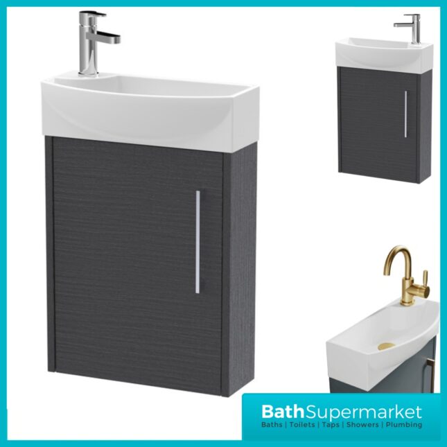 Hudson Reed Juno Compact Graphite Grey Wall Hung Basin Unit 450mm Wide RH & LH