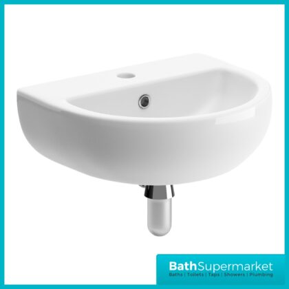 AquaVolere Florence White Wall Hung 1TH Cloakroom Basin & Chrome Bottle Trap