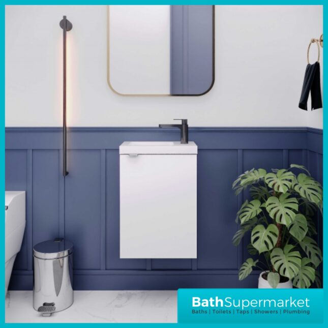 Hudson Reed Fusion Gloss White Wall Hung Compact Vanity Basin Unit 400mm
