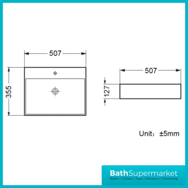 Sognare New White Rectangle Countertop/Wall-Hung 1 Tap Hole Basin 500mm