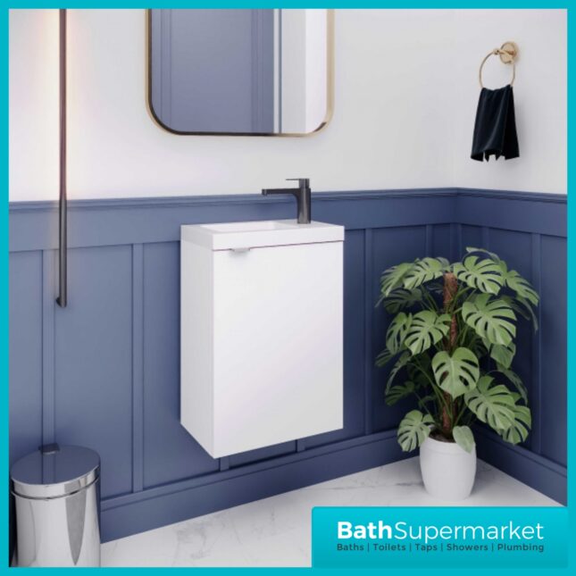 Hudson Reed Fusion Gloss White Wall Hung Compact Vanity Basin Unit 400mm