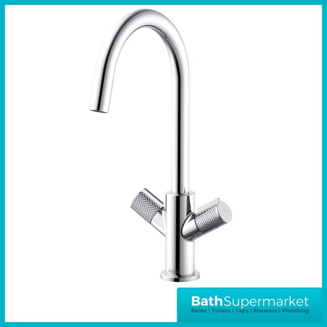 Bristan Fern Chrome Easyfit Swan Neck Swivel Spout Twin Lever Kitchen Mixer Tap