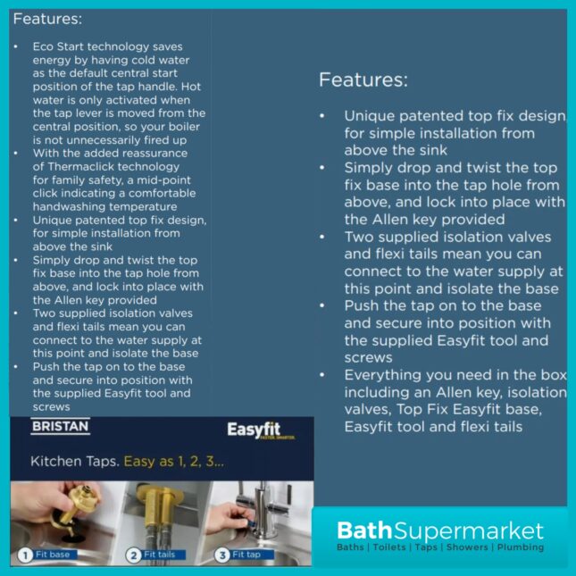 Bristan Pine Stainless Steel Eco Start Easyfit Swivel Spout Single Lever Kitchen Mixer Tap