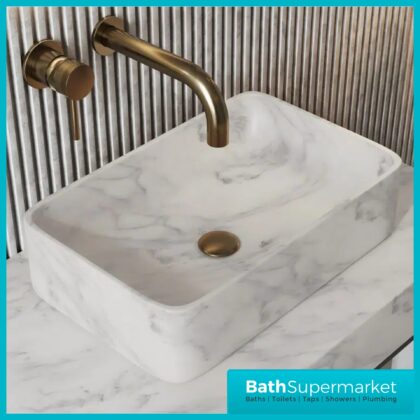 Sognare Sanctuary Venato White Rectangular Countertop Marble Basin 420mm