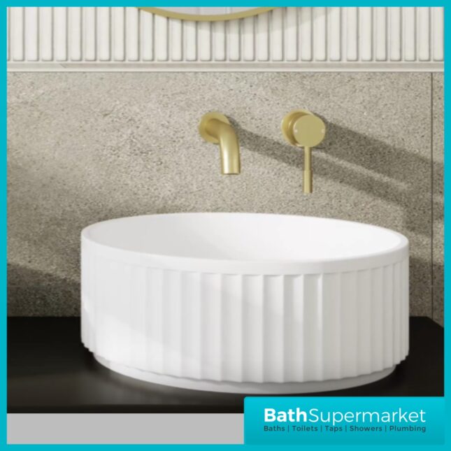 AquaVolere White Fluted Round Counter Top Washbowl Basin 400mm