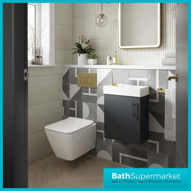 Nuie Vault Anthracite Woodgrain Wall Mounted Cloakroom Basin Unit 400mm Wide