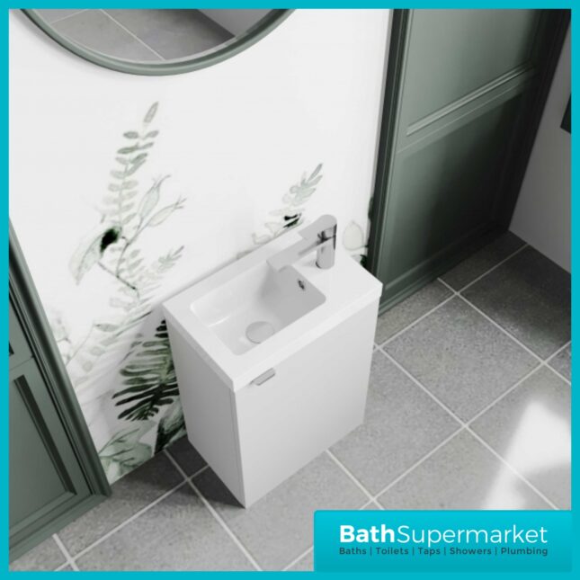 Hudson Reed Fusion Gloss White Wall Hung Compact Vanity Basin Unit 400mm