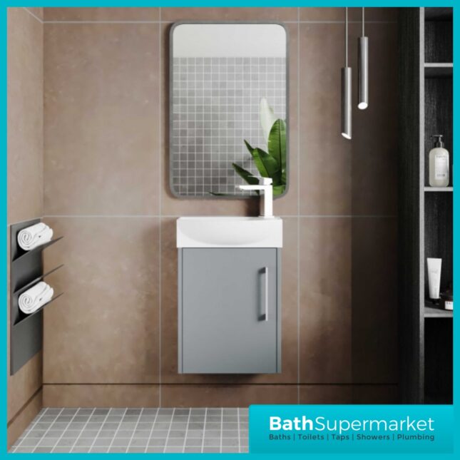 Hudson Reed Juno Compact Coastal Grey Wall Hung Basin Unit 450mm Wide RH & LH