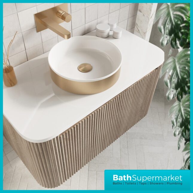 Sognare KOKO Fluted Round Metallic Brushed Brass Countertop Basin 360mm