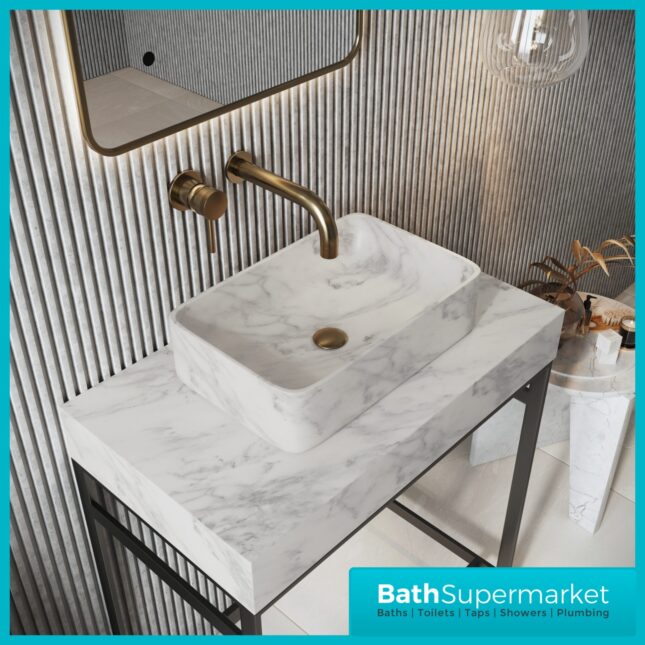 Sognare Sanctuary Venato White Rectangular Countertop Marble Basin 420mm