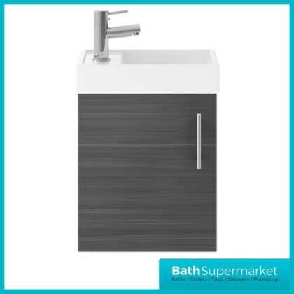 Nuie Vault Anthracite Woodgrain Wall Mounted Cloakroom Basin Unit 400mm Wide