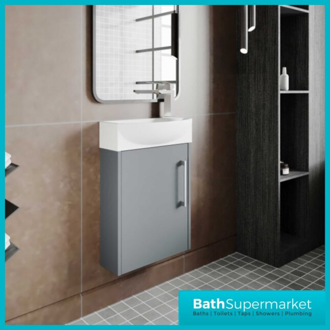 Hudson Reed Juno Compact Coastal Grey Wall Hung Basin Unit 450mm Wide RH & LH