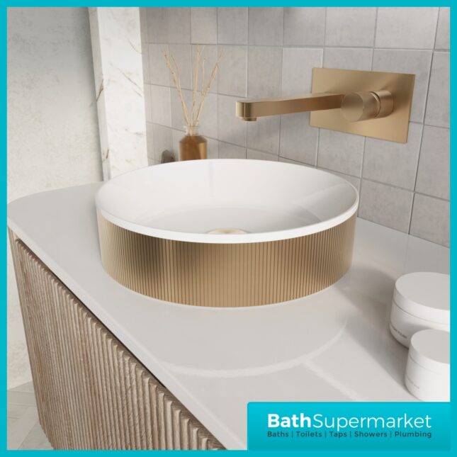 Sognare KOKO Fluted Round Metallic Brushed Brass Countertop Basin 360mm