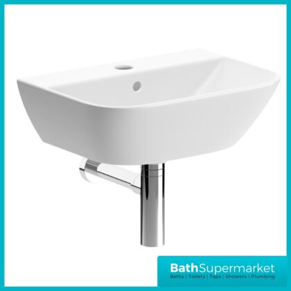 AquaVolere Sabine White Wall Hung 1TH Cloakroom Basin & Chrome Bottle Trap