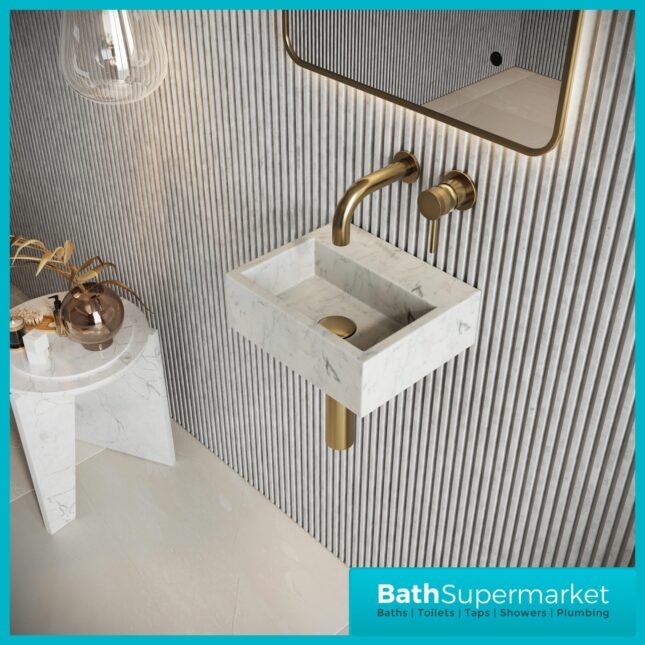 Sognare Sanctuary Venato White Marble Wall Hung Cloakroom Basin 300mm