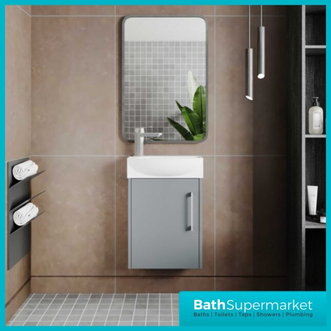 Hudson Reed Juno Compact Coastal Grey Wall Hung Basin Unit 450mm Wide RH & LH