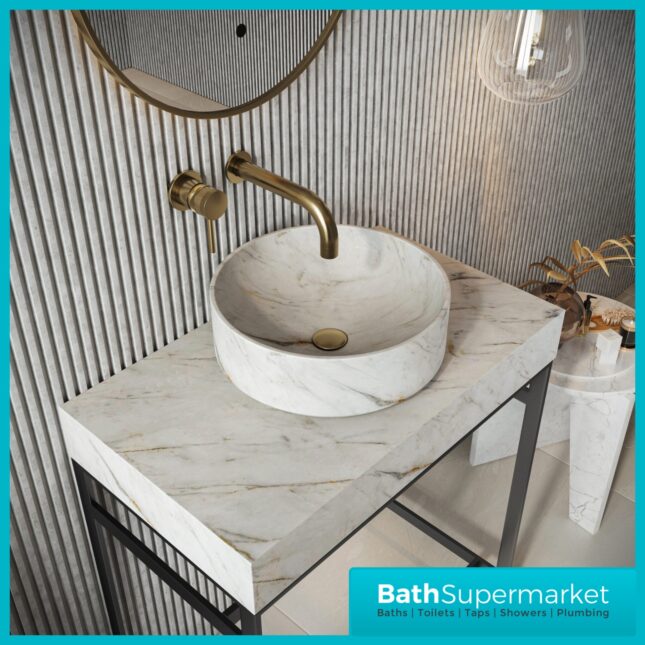 Sognare Sanctuary Arabescato White Round Countertop Marble Basin 350mm