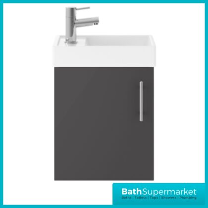 Nuie Vault Anthracite Woodgrain Wall Mounted Cloakroom Basin Unit 400mm Wide