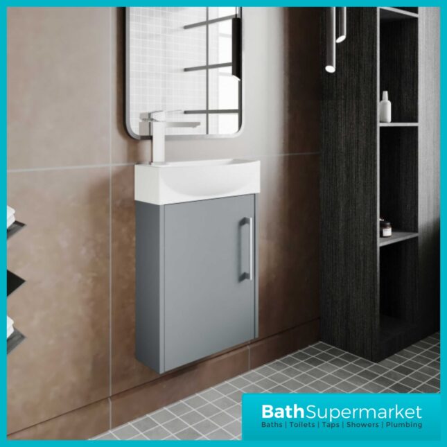 Hudson Reed Juno Compact Coastal Grey Wall Hung Basin Unit 450mm Wide RH & LH