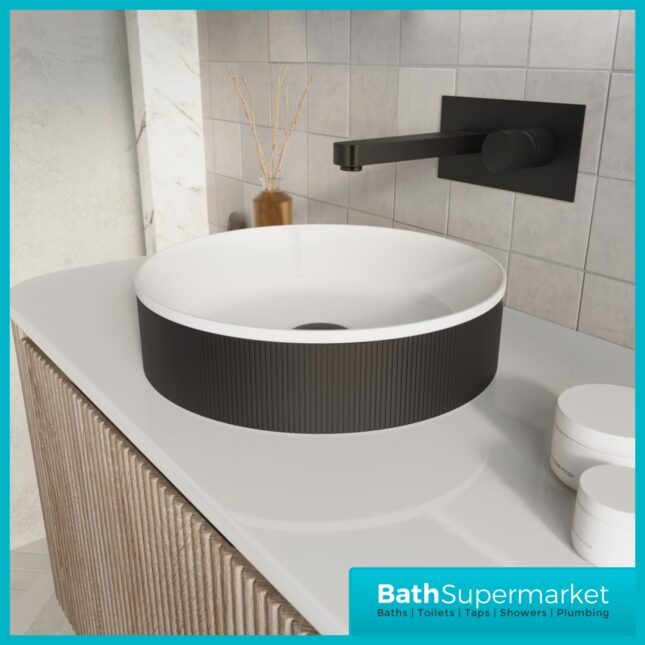 Sognare KOKO Fluted Round Matt Black Countertop Basin 360mm