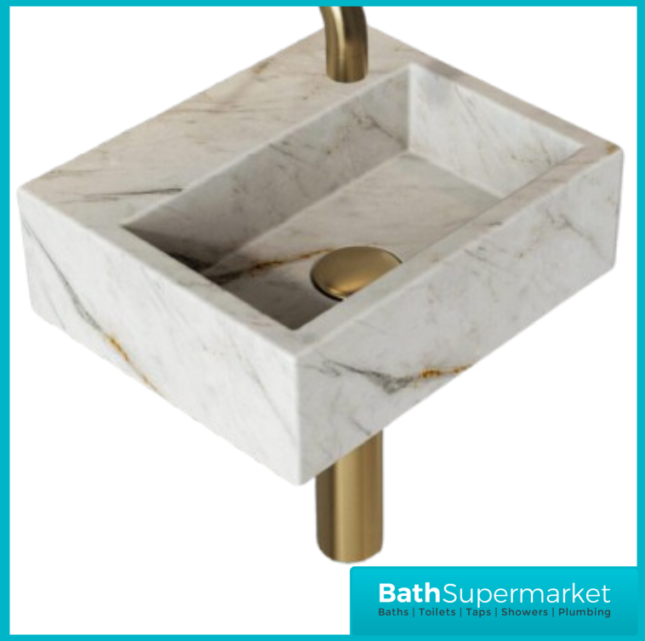 Sognare Sanctuary Arabescato White Marble Wall Hung Cloakroom Basin 300mm