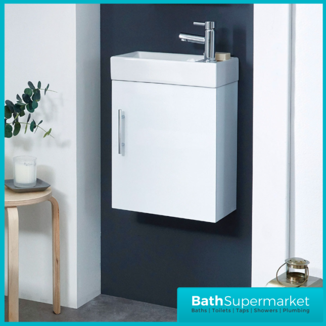 Sognare Lanza Gloss White Wall Mounted Cloakroom Vanity Basin Unit 400mm Wide