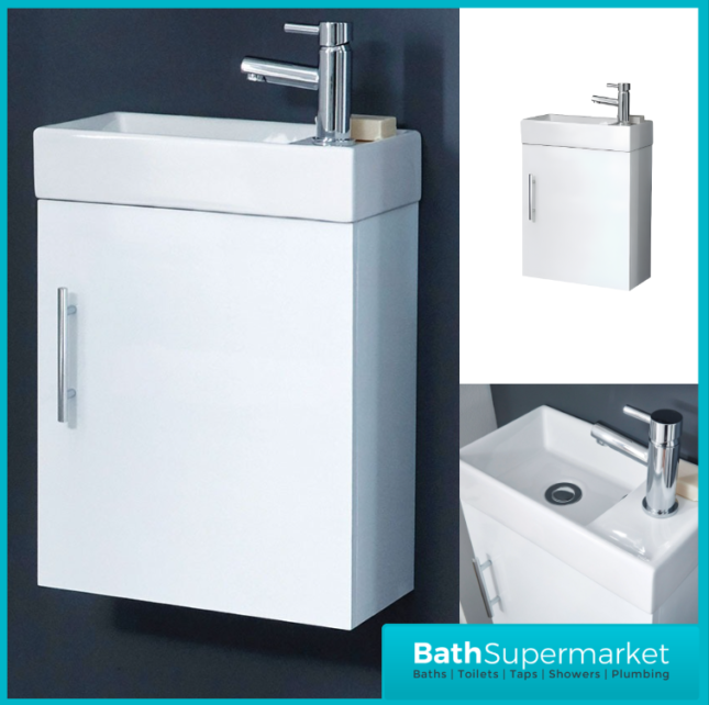 Sognare Lanza Gloss White Wall Mounted Cloakroom Vanity Basin Unit 400mm Wide