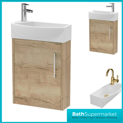 Hudson Reed Juno Compact Autumn Oak Wall Hung Basin Unit 450mm Wide RH & LH