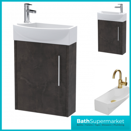 Hudson Reed Juno Compact Metallic Slate Wall Hung Basin Unit 450mm Wide RH & LH
