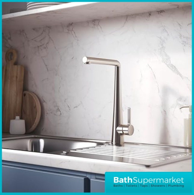 Bristan Pine Stainless Steel Eco Start Easyfit Swivel Spout Single Lever Kitchen Mixer Tap