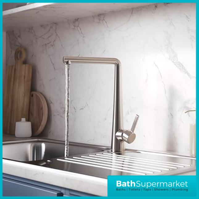 Bristan Pine Stainless Steel Eco Start Easyfit Swivel Spout Single Lever Kitchen Mixer Tap