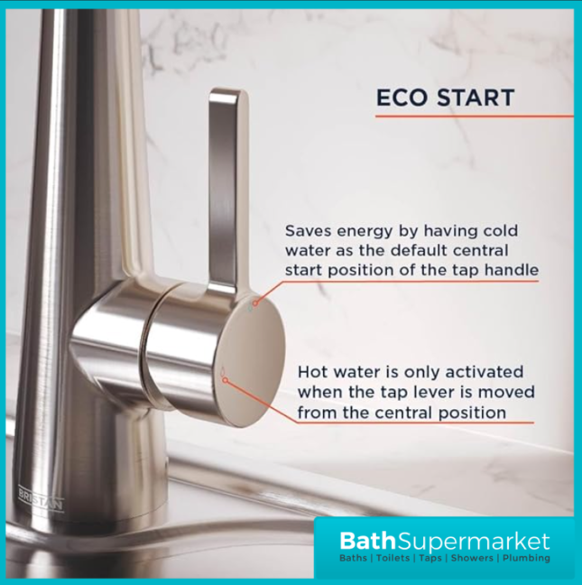 Bristan Pine Stainless Steel Eco Start Easyfit Swivel Spout Single Lever Kitchen Mixer Tap