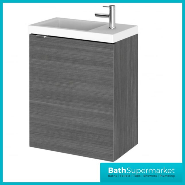 Hudson Reed Fusion Anthracite Woodgrain Wall Hung Compact Vanity Basin Unit 400mm