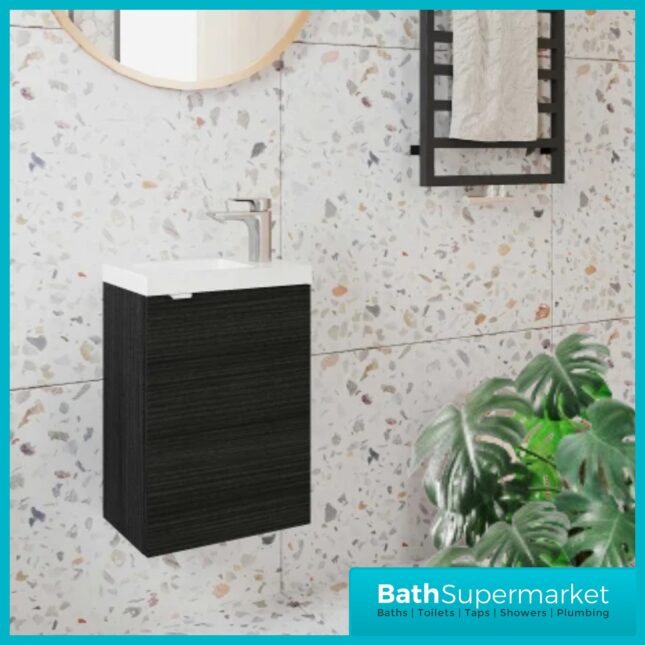 Hudson Reed Fusion Charcoal Black Wall Hung Compact Vanity Basin Unit 400mm
