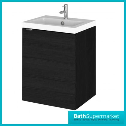 Hudson Reed Fusion Charcoal Black Wall Hung Centre Tap Hole Basin Unit 400mm